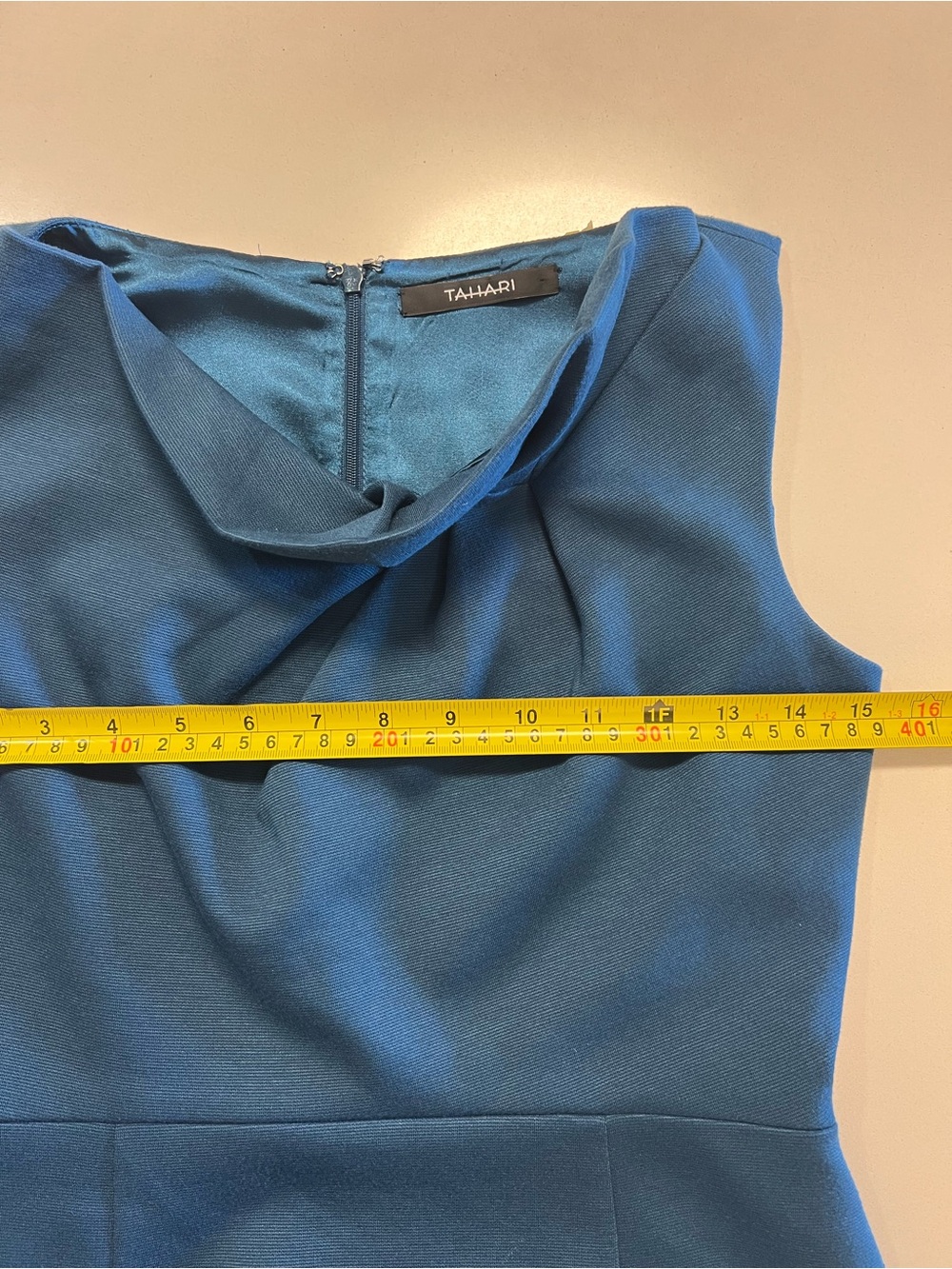Tahari Sheath Dress Teal Draped Neck Workwear Career Professional Cocktail 📐4/6 - Picture 4 of 10
